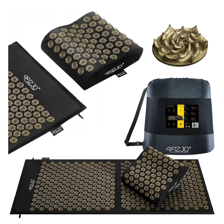 4FIZJO Accupressure Mat / Στρώμα Βελονισμού Με Μαξιλαράκι Black-Gold 5052 (110x42)