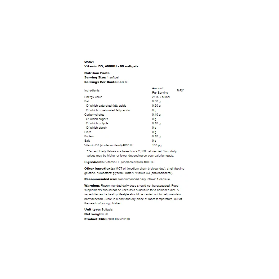 osavi d3 4000 60 softgels Facts