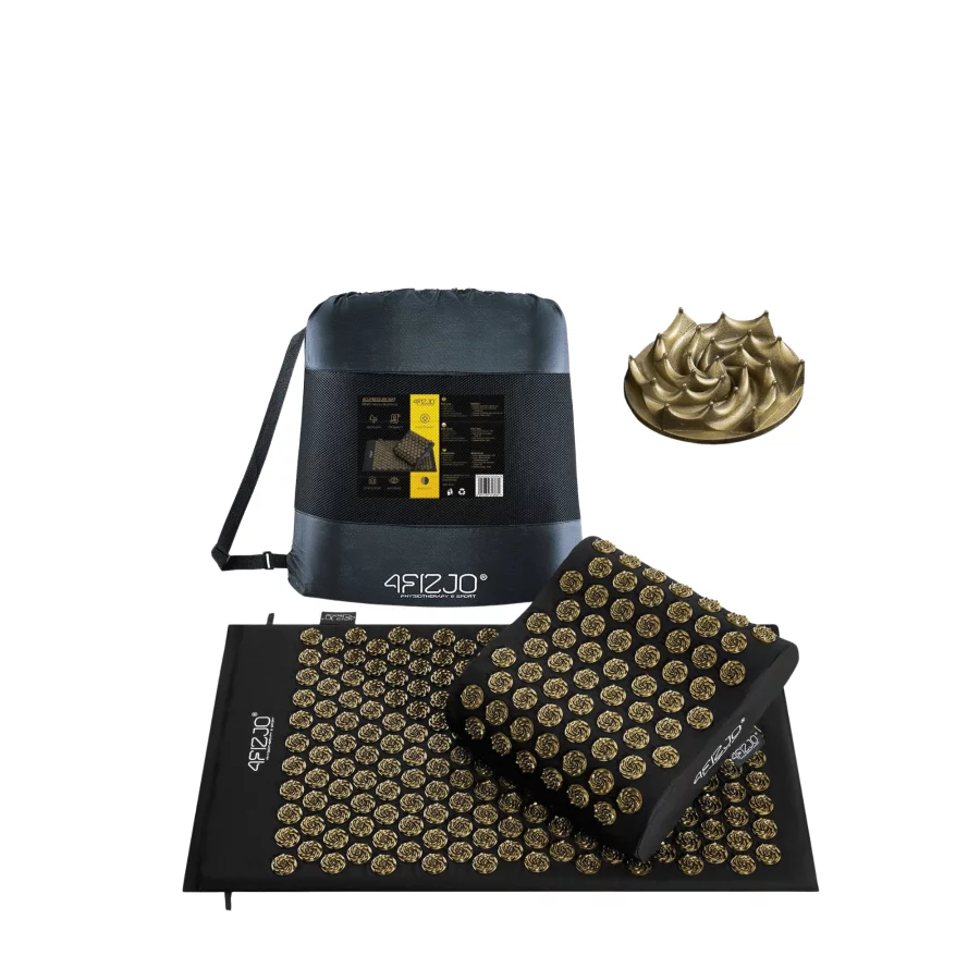 4FIZJO Accupressure Mat / Στρώμα Βελονισμού Με Μαξιλαράκι Black/Gold (68x42) - 3881