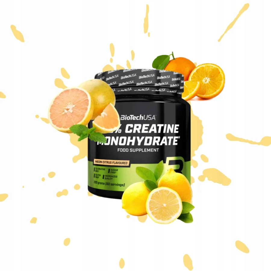 BioTechUSA-100-Creatine-Monohydrate-300g-Neon-Citrus-Monohydrat-Kreatyny