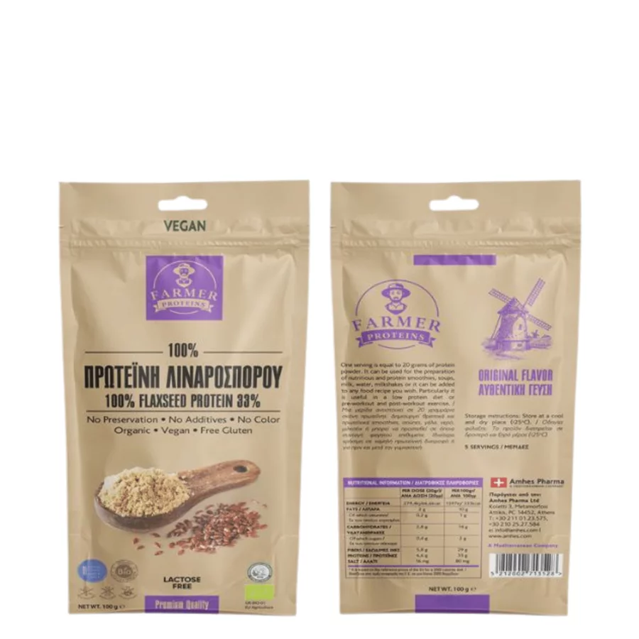 Farmer Proteins Πρωτεΐνη Bio Λιναρόσπορου 33% (100 gr)