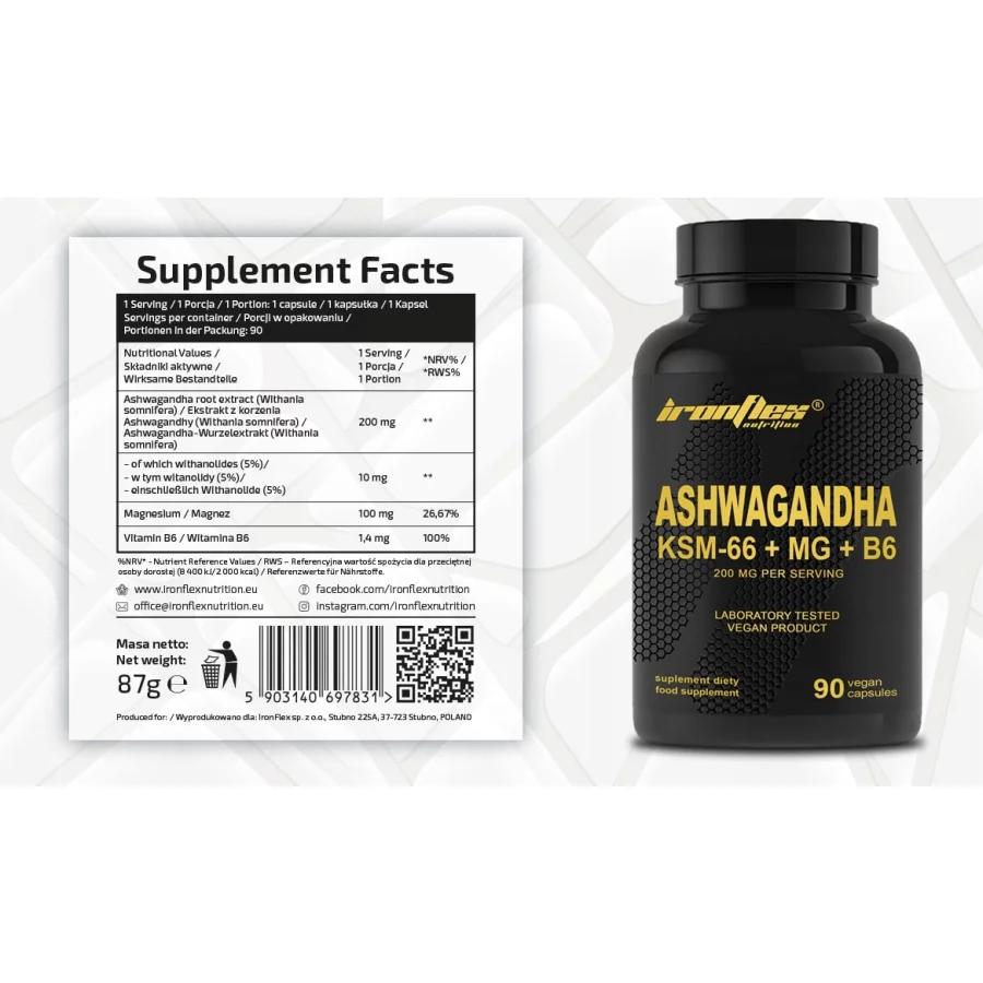 IRONFLEX-ASHWAGANDHA-KSM-66-MgB6-90-Vege-kaps-MAGNEZ-Z-ASHWAGANDA-ADAPTOGEN-Liczba-sztuk-90-szt