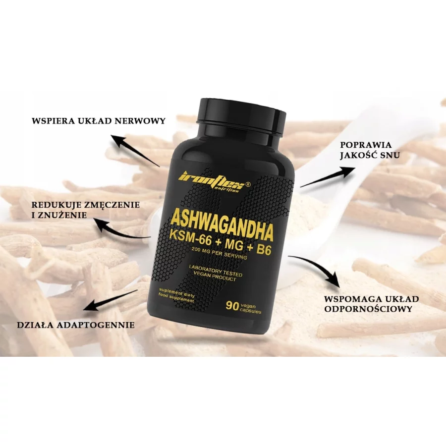 IRONFLEX-ASHWAGANDHA-KSM-66-MgB6-90-Vege-kaps-MAGNEZ-Z-ASHWAGANDA-ADAPTOGEN-EAN-GTIN-5903140697831