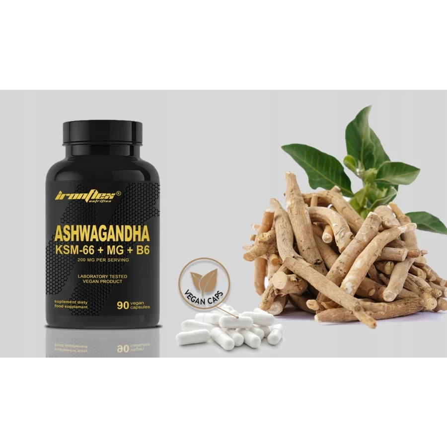 IRONFLEX-ASHWAGANDHA-KSM-66-MgB6-90-Vege-kaps-MAGNEZ-Z-ASHWAGANDA-ADAPTOGEN-Waga-produktu-z-opakowaniem-jednostkowym-0-1-kg