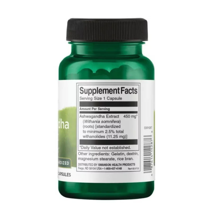 Swanson Ashwagandha Extract 450mg nutrition facts (60 caps)