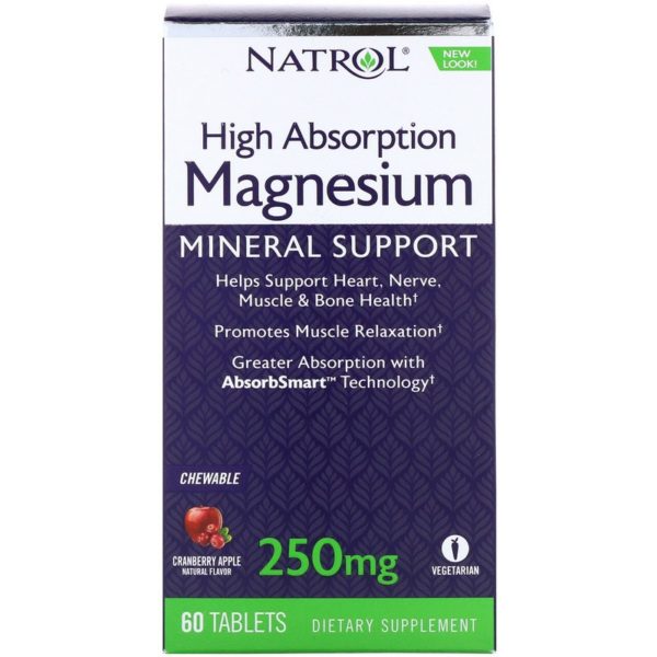 Natrol, High Absorption Magnesium Cranberry Apple Natural Flavor 250 mg (60 Tabs)