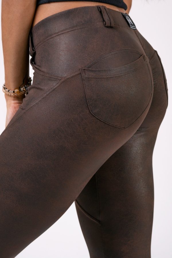 NEBBIA Leather Look Bubble Butt Pants Brown 538
